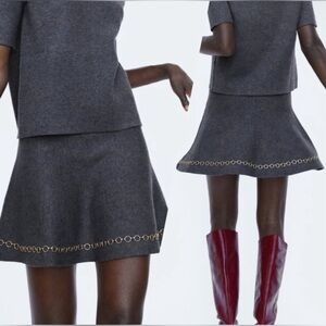 Zara high waist sweater knit circle skirt classic chic style small party